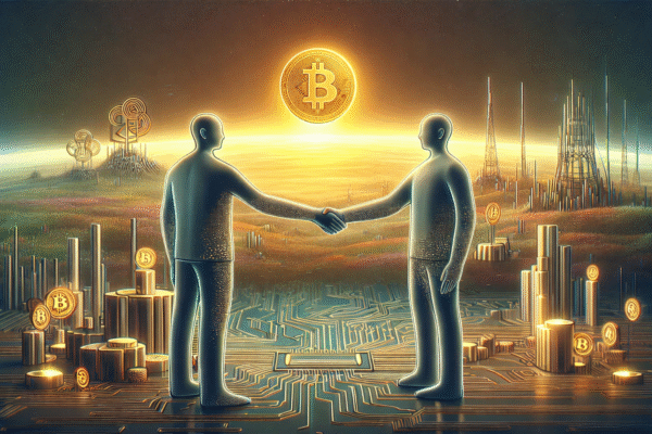 Deal season στο crypto: έγγραφα συγχώνευσης και εξαγοράς δίπλα σε νομίσματα Bitcoin και γραφήματα αγοράς, με φόντο χρηματοοικονομικό περιβάλλον 2025–2026