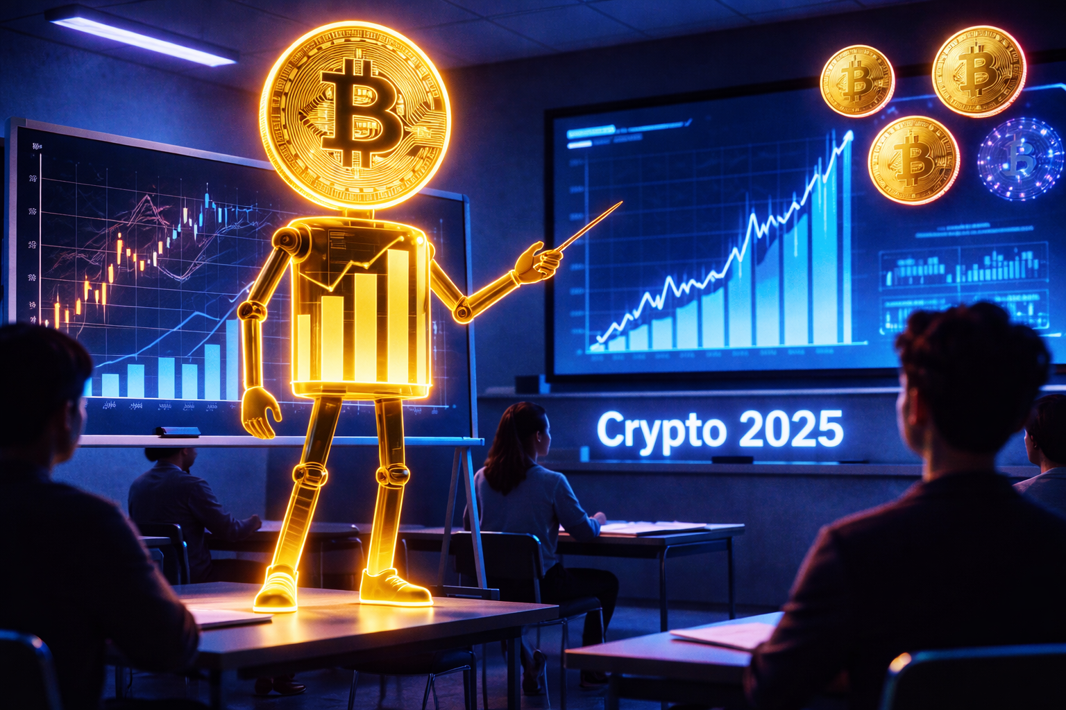 Retail επενδυτές το 2025: κινητό με trading app και γράφημα Bitcoin, δίπλα σε προειδοποιήσεις για leverage, hacks και crypto ασφάλεια