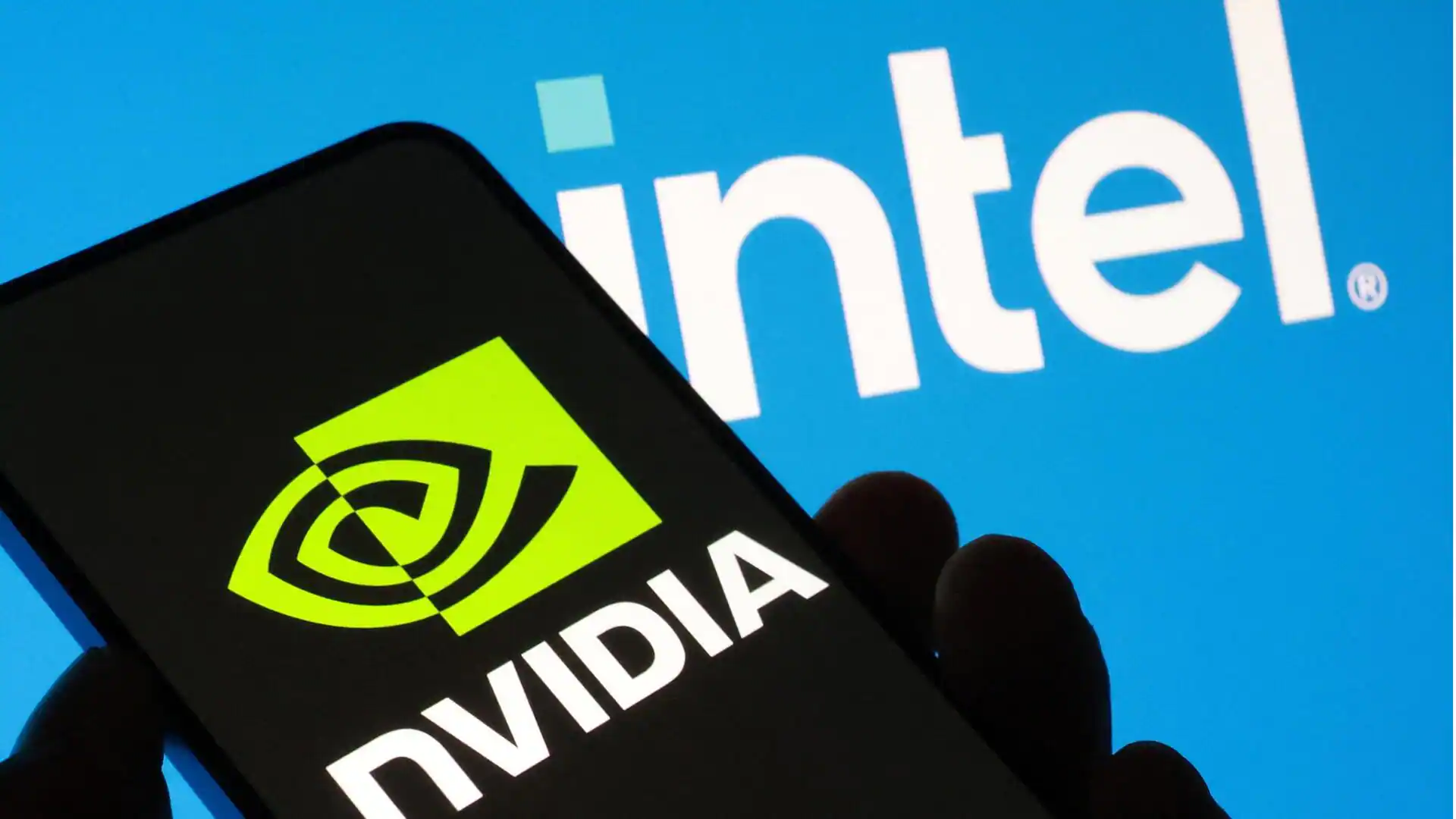 Graphic showing NVIDIA and Intel logos with bold text ‘$5 Billion Deal’ against a stock market chart background highlighting Nvidia and Intel share movement