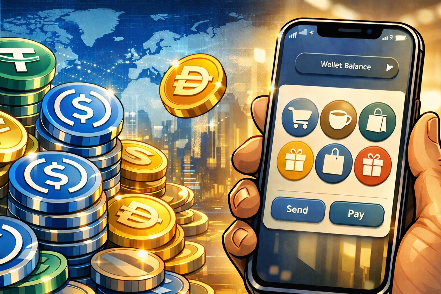 Stablecoin transactions and blockchain payment data visualization showing limited real-world usage compared to trading volume