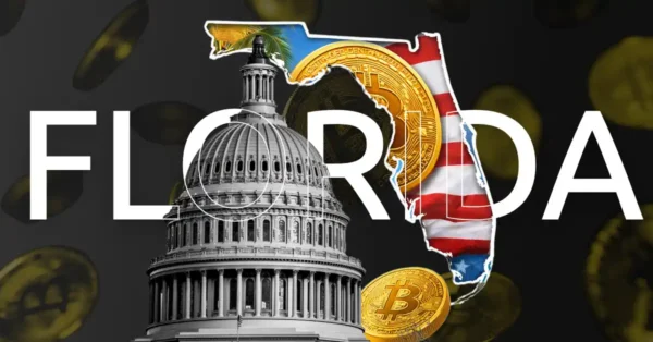 Florida State Capitol building with Bitcoin symbol representing the proposed Strategic Cryptocurrency Reserve bill and state-level Bitcoin adoption in the United States