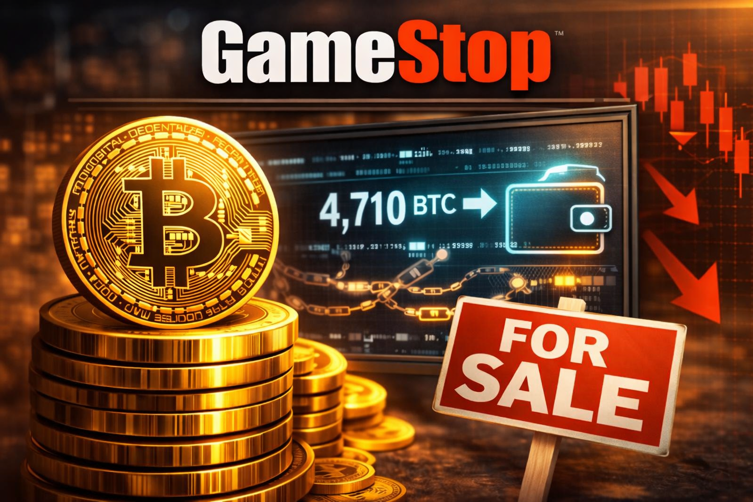 Διάγραμμα που αποτυπώνει τη μεταφορά ολόκληρου του Bitcoin treasury της GameStop και την πιθανή πώληση στην Coinbase