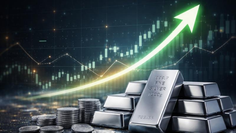 Silver price chart surging to record $98.50 per ounce as precious metals rally amid inflation fears and macro uncertainty