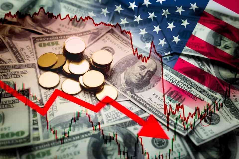 Jerome Powell at Federal Reserve press conference with Apple, Tesla, Microsoft logos and Bitcoin chart in background