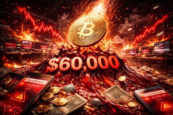 Γράφημα Bitcoin Exchange Liquidation Map που δείχνει συγκεντρωμένα long liquidations περίπου 1,78 δισ. δολάρια κοντά στο επίπεδο των 60.000 δολαρίων και τρέχουσα τιμή γύρω στα 65.000.