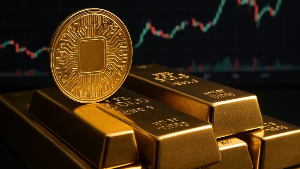 Γράφημα που απεικονίζει την εκρηκτική άνοδο του tokenized gold market cap πάνω από τα 6 δισ. δολάρια, με κυριαρχία των XAUT και PAXG και αύξηση των δεσμευμένων ουγγιών φυσικού χρυσού.