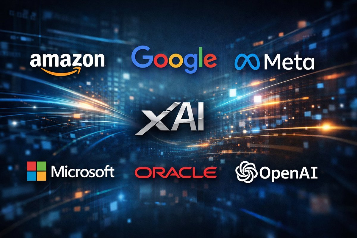 Σύγχρονο AI data center υψηλής ισχύος με γραμμές μεταφοράς ηλεκτρικής ενέργειας στο φόντο, που συμβολίζει τη συμφωνία των Amazon, Google, Meta, Microsoft, xAI, Oracle και OpenAI για ιδιωτική ηλεκτροδότηση.