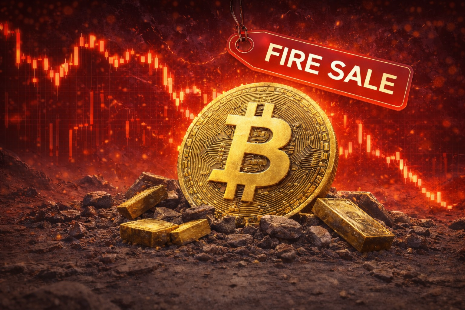 Bitcoin price chart showing sharp decline as BTC enters fire sale zone amid extreme market fear