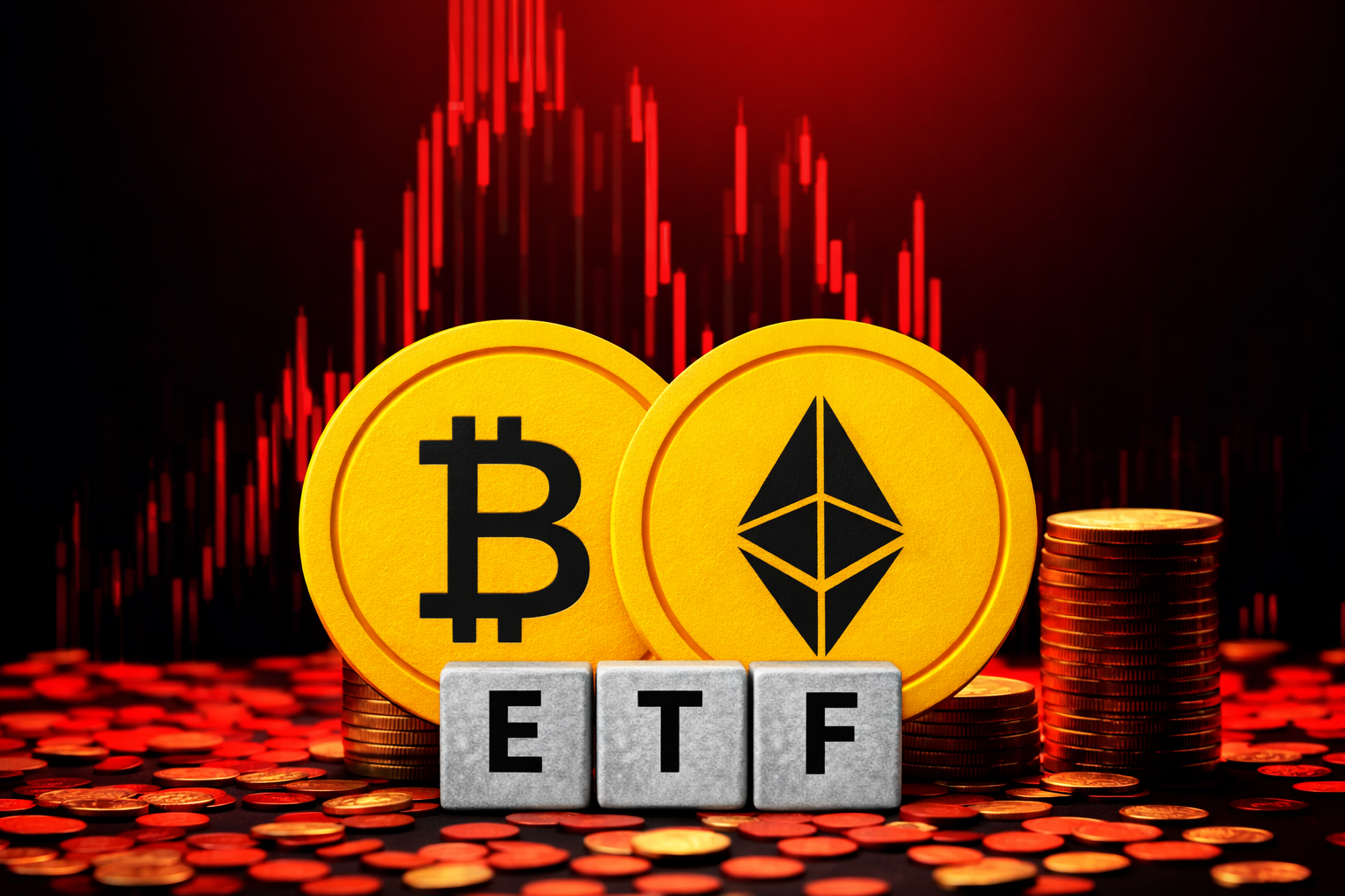 Γράφημα ημερήσιων ροών σε spot ETFs Bitcoin, Ethereum, Solana και XRP που δείχνει έντονες εκροές σε BTC, ETH και SOL και καθαρές εισροές στο XRP