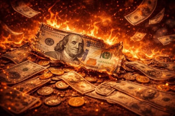 Εικόνα γραφήματος με τις τάσεις του μεριδίου των συναλλαγματικών αποθεμάτων ανά νόμισμα, που δείχνει την υποχώρηση του δολαρίου από το 70% στο ~56% τα τελευταία χρόνια, βασισμένο σε στοιχεία του IMF COFER