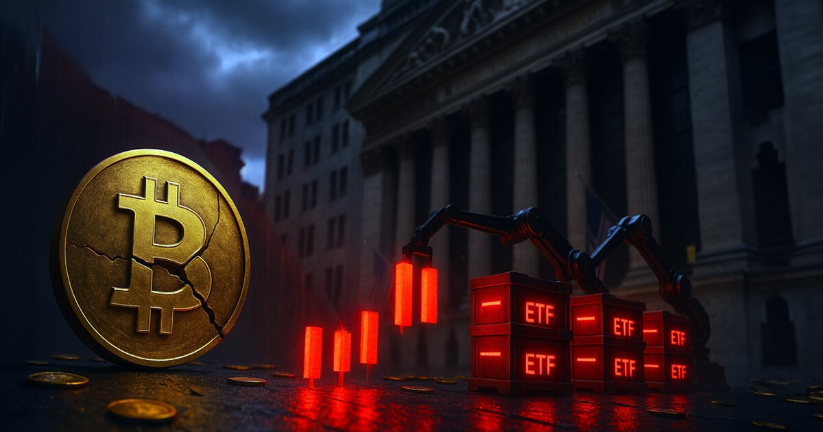 Γράφημα ημερήσιων εκροών από Bitcoin και Ethereum spot ETFs στις ΗΠΑ, με συνολικές απώλειες άνω των 500 εκατομμυρίων δολαρίων και έντονη πίεση στην αγορά crypto