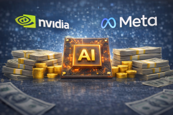 Στελέχη της Nvidia και της Meta σε data center τεχνητής νοημοσύνης με AI chips και servers υψηλής υπολογιστικής ισχύος
