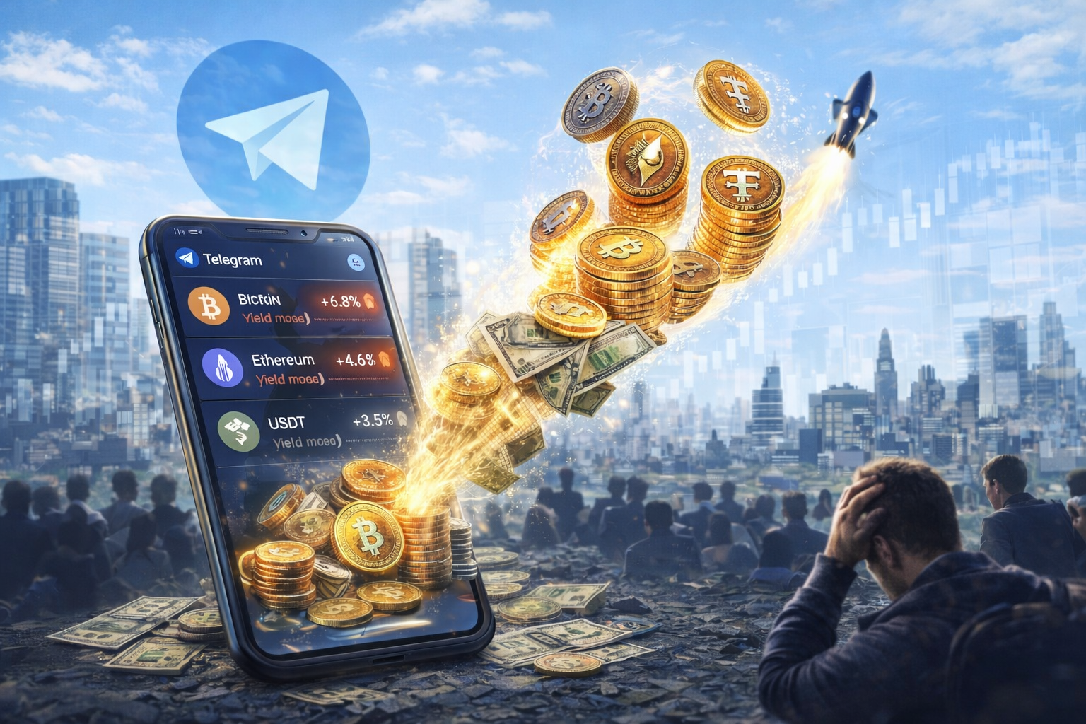 Οθόνη του TON Wallet μέσα στο Telegram με επιλογές για απόδοση σε BTC, ETH και USDT μέσω on-chain Vaults