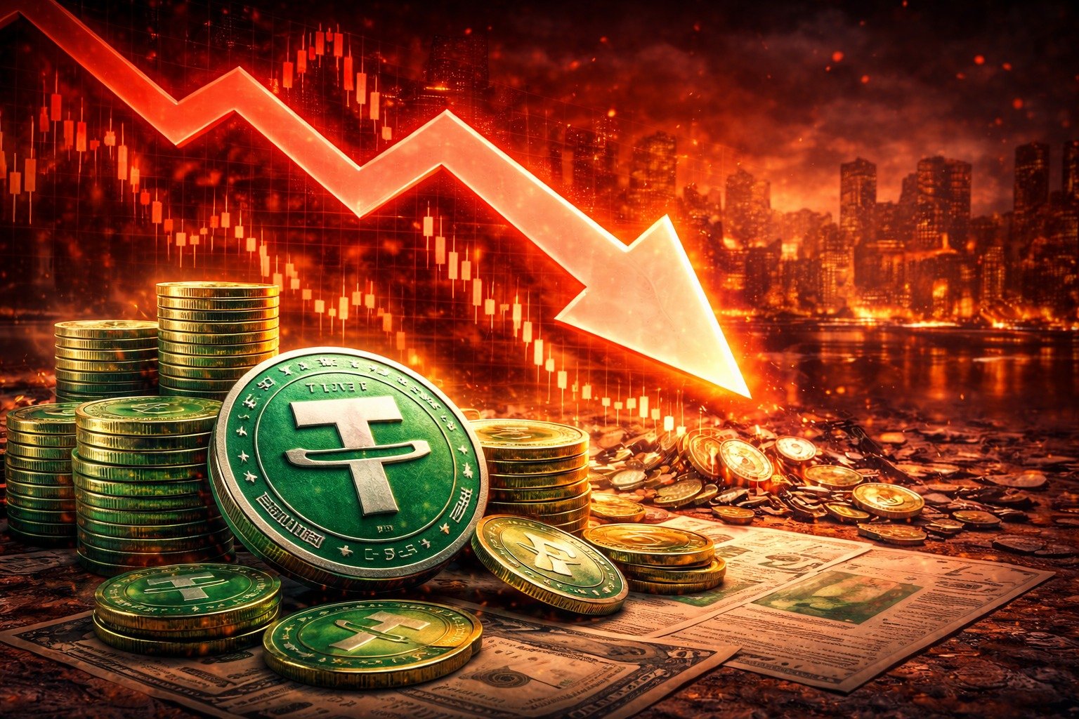 Διάγραμμα που απεικονίζει τη μηνιαία μεταβολή της προσφοράς USDT από το 2022 έως τον Φεβρουάριο 2026, δείχνοντας τη μεγαλύτερη πτώση από την περίοδο μετά την κατάρρευση του FTX, σύμφωνα με δεδομένα Artemis.