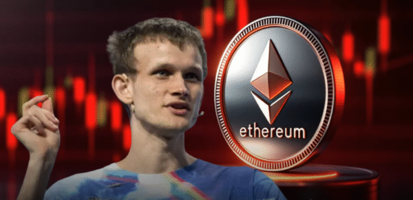 Vitalik Buterin, ιδρυτής του Ethereum, με φόντο γραφήματα τιμής ETH και on-chain συναλλαγές μετά από ρευστοποίηση εκατομμυρίων δολαρίων