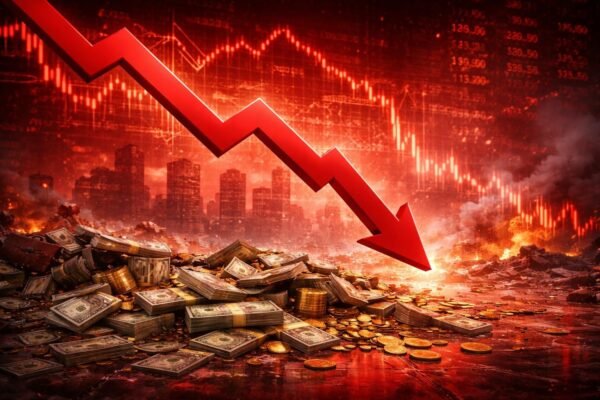 Κόκκινοι δείκτες πτώσης στο χρηματιστήριο της Wall Street μετά την απώλεια 2 τρισεκατομμυρίων δολαρίων λόγω της σύγκρουσης στο Ιράν, με το σύμβολο του Bitcoin να ξεχωρίζει ως ψηφιακό καταφύγιο.