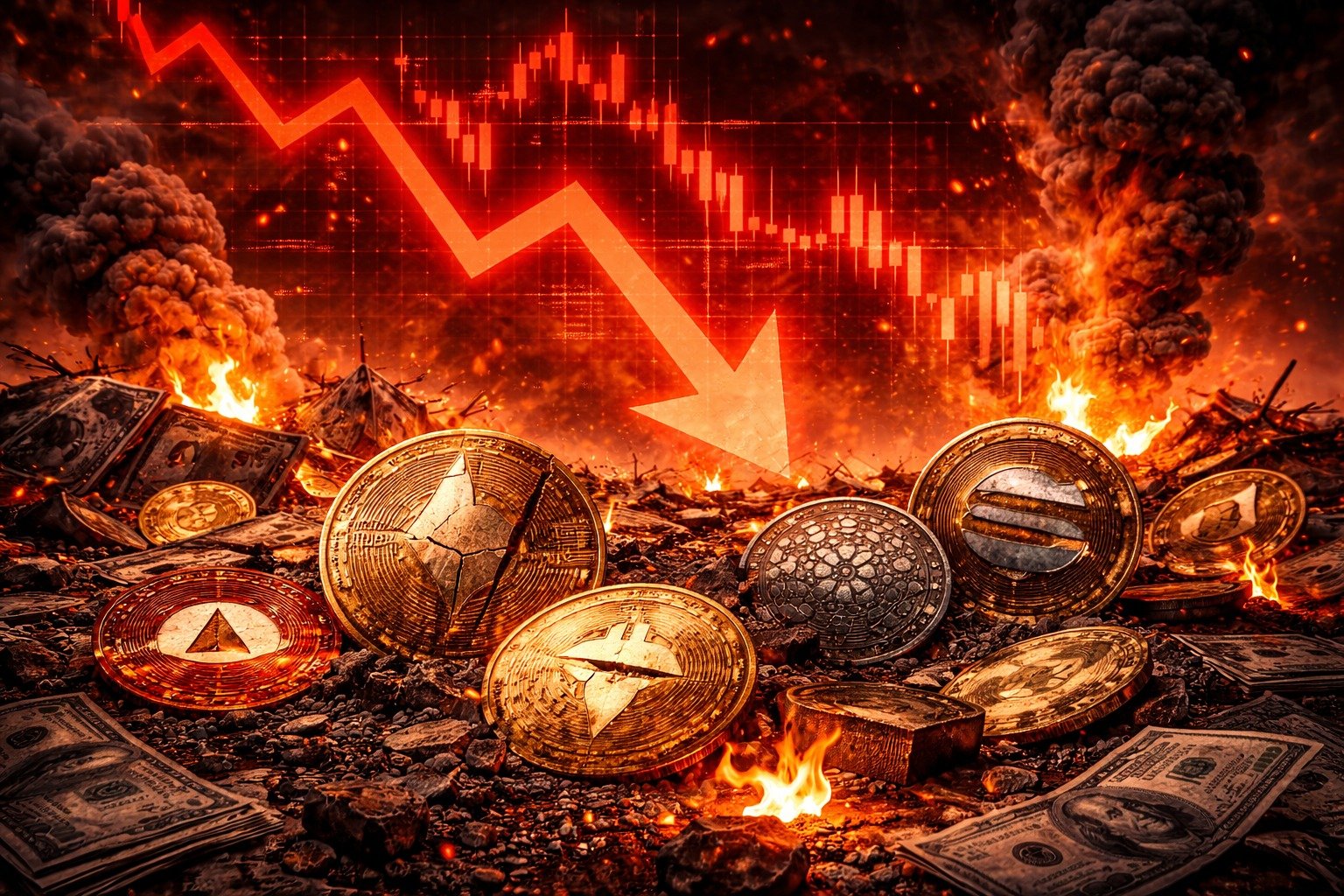 Διάγραμμα που δείχνει ότι το 38% των altcoins διαπραγματεύεται κοντά στα ιστορικά χαμηλά του, με σύγκριση της τιμής του Bitcoin και των επιπέδων κατά την κατάρρευση της FTX.