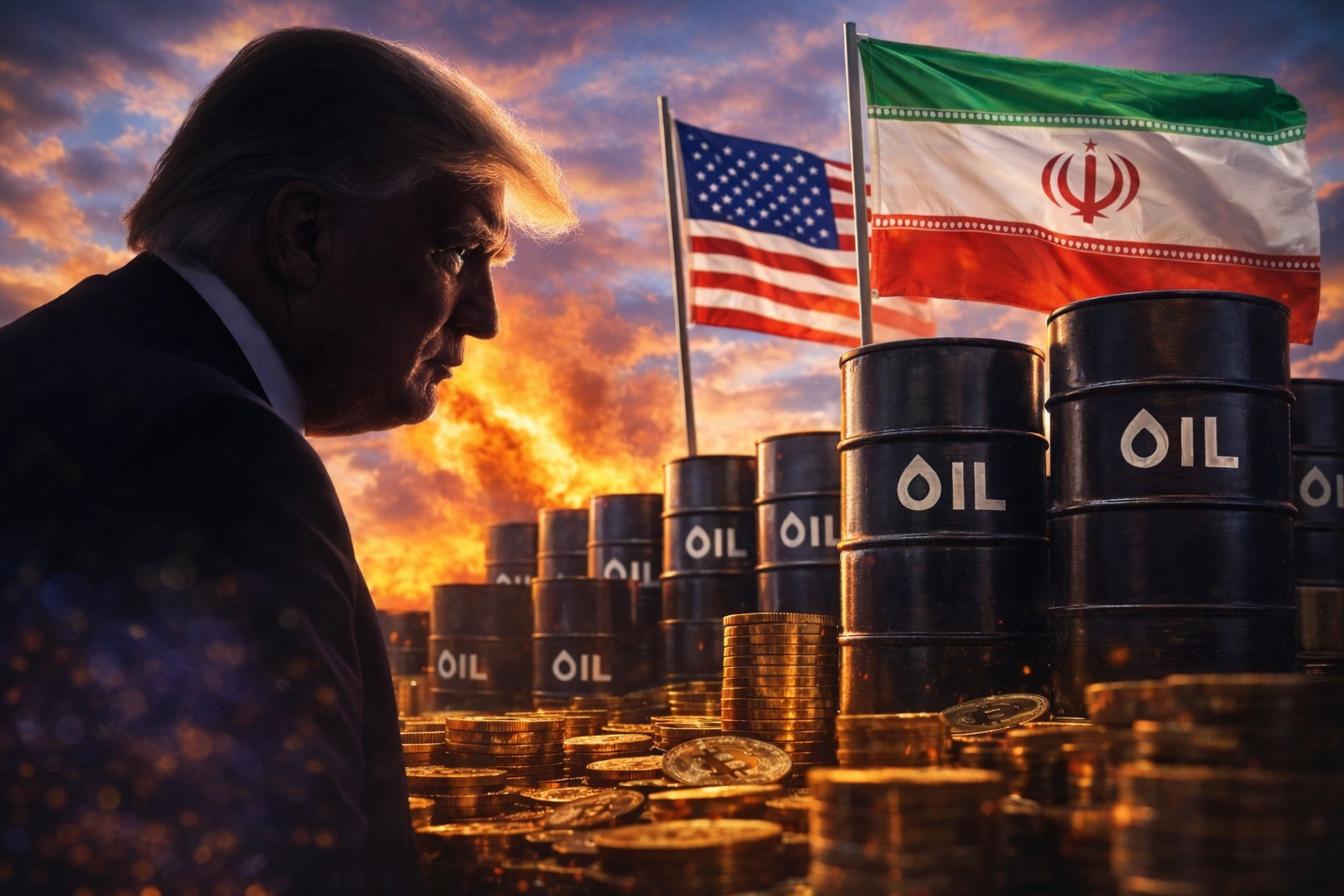 Donald Trump speaking about Iran and global oil markets as Middle East tensions push oil prices sharply higher.